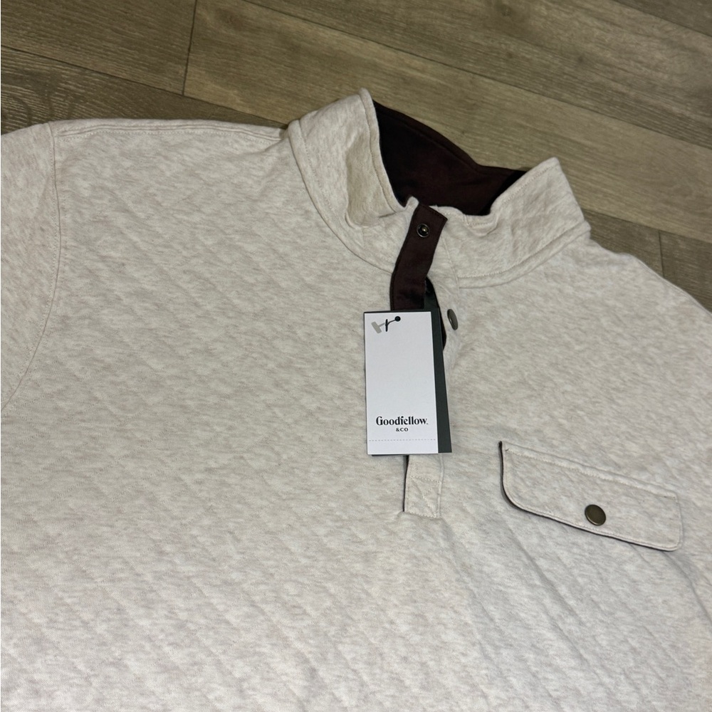 Goodfellow & Co Men's Comfort Wear Quilted 1/4 Snap Pullover Oatmeal Size XL - Picture 3 of 9